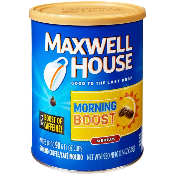 Maxwell House Morning Boost Medium Roast Ground Coffee with a Boost of Caffeine (11.5 oz Canister)