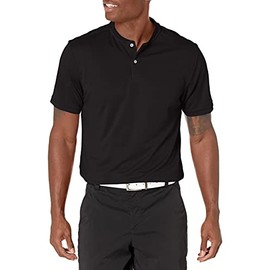 PGA TOUR Men's Standard Pique Golf Short Sleeve Polo with New Casual Collar, Caviar, Large