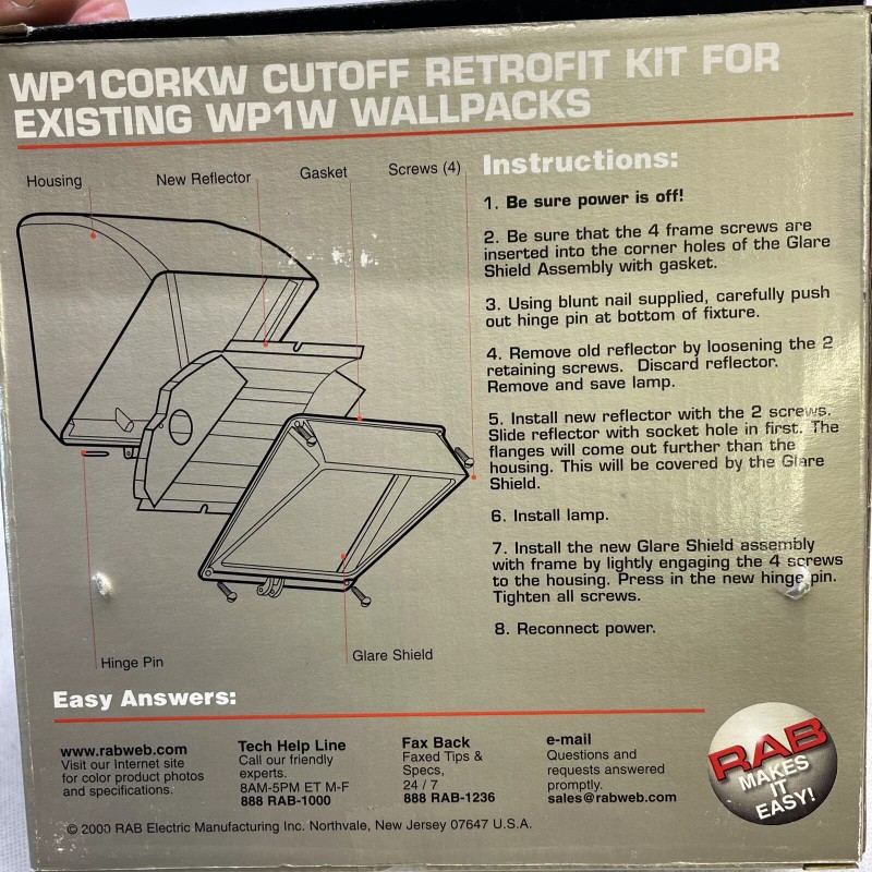 RAB Lighting WP1CORKW White WP1 Wall Pack Cutoff Retrofit Kit