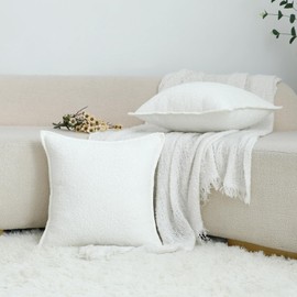 LIGICKY Boucle Cushion Covers Pack of 2 Textured Neutral Throw Pillow Covers Broadside Accent Solid Pillow Cases Decorative Couch Cushion Cover for Chair Sofa Bed Living Room, 18x18 Inch, White