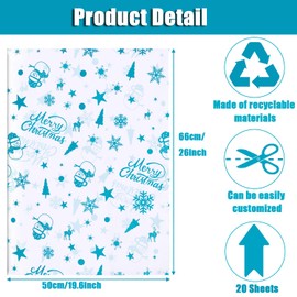 Jwssor Christmas Tissue Paper,20sheets Xmas Tissue Paper,Blue Santa
