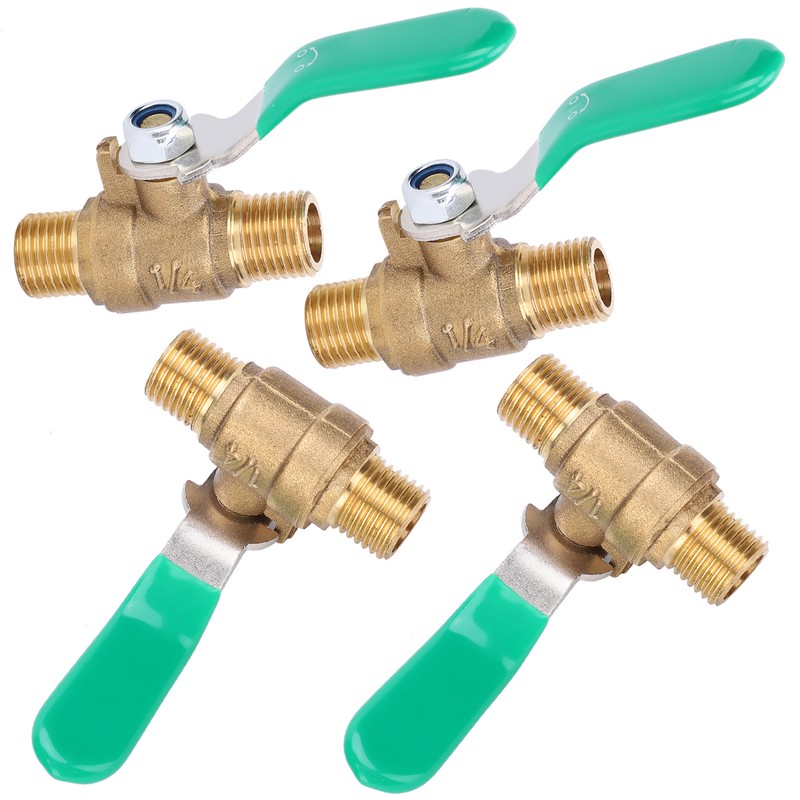 4pcs 1/4in Ball Valve Thicken Double External Thread Brass Drain