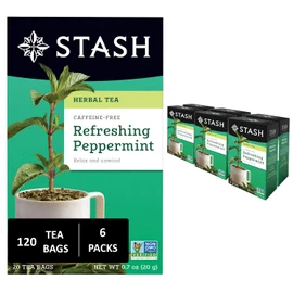 Stash Tea Peppermint Herbal Tea - Naturally Caffeine Free, Non-GMO Project Verified Premium Tea with No Artificial Ingredients, 20 Count (Pack of 6) - 120 Bags Total