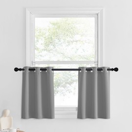 NICETOWN Thermal Insulated Blackout Kitchen Valances Energy Efficient Grommet Valances for Small Window, Window Covering Topper for Bedroom Living Room, 29 x 24 inch, 1 Pair, Silver Grey