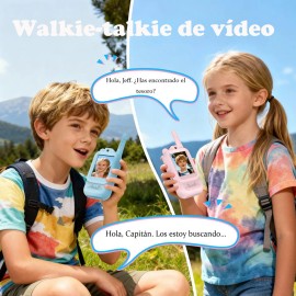 Autgar®walkie-talkie Video Infantil: Pack De 2, Recargable Con Pantalla, Juguete Interior/exterior, 4 Efectos De Voz, Ideal Para Juegos Familiares Y Actividades Al Aire Libre, 3-8 Años (azul/rosa)