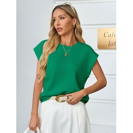 GREAIDEA Womens Sleeveless Sweater Vest Crewneck Cap Sleeve Knit Tops Trendy 2025 Summer Business Casual Outfits Dressy Shirts Tank Top Green XL