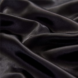 Treeflyheart Fitted Sheet Satin Silky Cool Feel About 30cm Deep Pocket Sheet Bed Cover (Double Black 55.1 x 78.7 x 11.8 inches (140 x 200 x 30 cm)