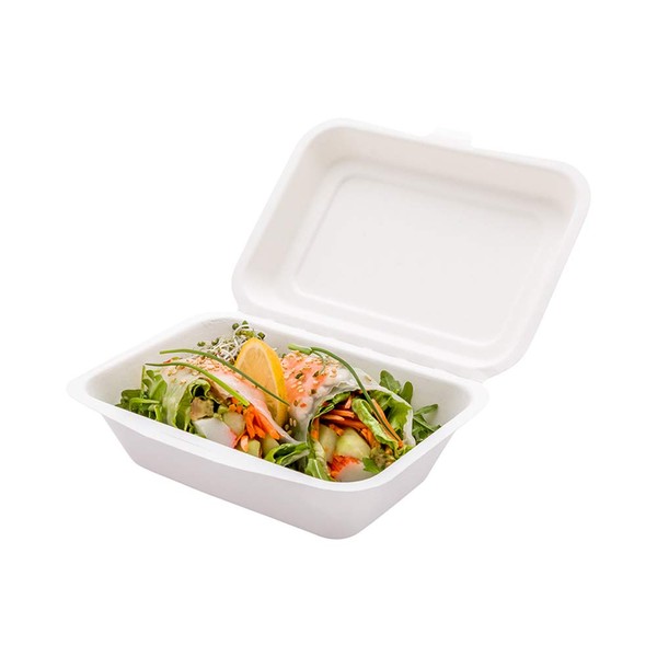 Restaurantware Bagasse Take Out Container Bagasse To Go Box Clamshell - Durable All Natural Premium Disposable Material - 20 oz - 10.7" x 7" - 100ct Box