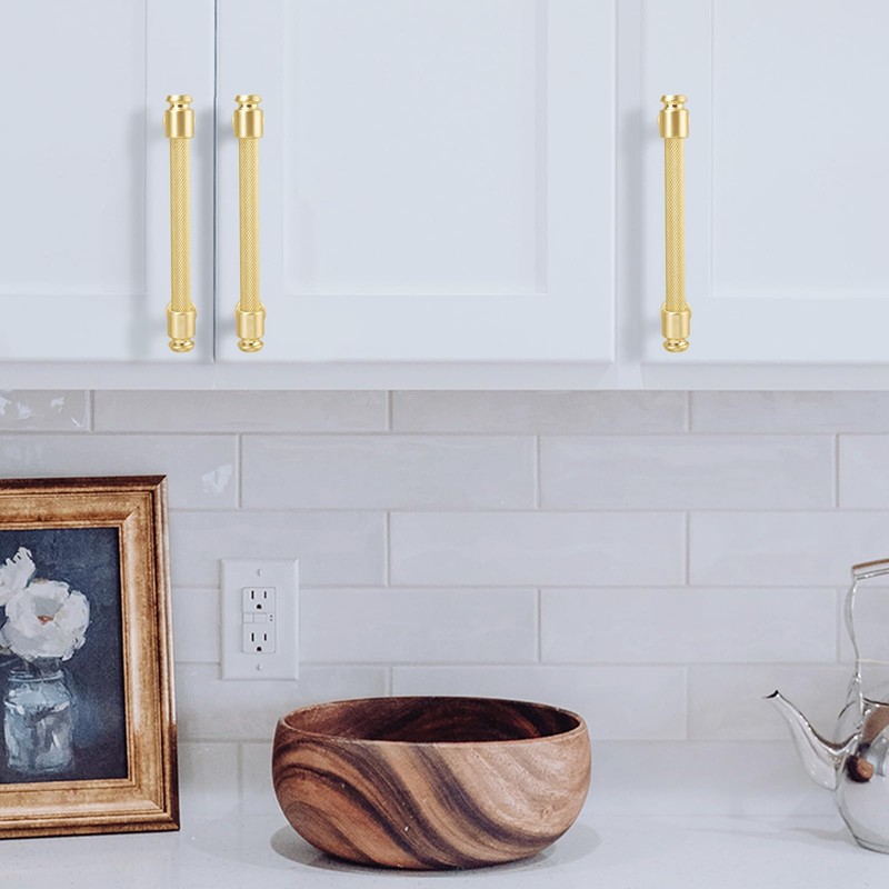 POVEFONK 10 Pack 3-3/4 inch(96mm) Brushed Brass Kitchen Cabinet Pulls