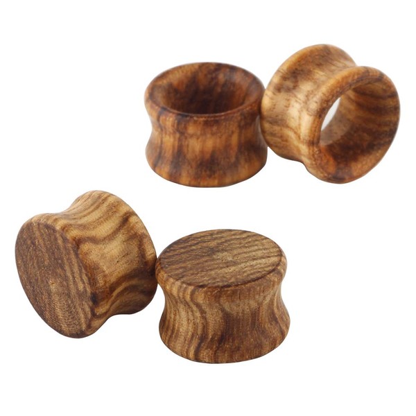Pair Vintage Brown Natural Wood Double Flared Ear Tunnels Expander