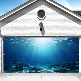 Underwater World Garage Door Cover Banner Decorations Backdrop 6x13ft Large Deep Water Blue Ocean Coral Backdrop Garage Door Decorations Outdoor Undersea Theme Birthday Party Garage Door Banner Props