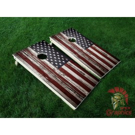 American Flag Cornhole Board Wraps Laminated Waterproof Non-Fading Vinyl Skins