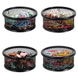 Paper Clip Holder for Desk, Paper Clip Holders, Mesh Paperclip Holders Metal Paper Clip Dispenser Organizer for Desk Binder Clip Holder Container for Home Office Classroom School, Black 4 Pack