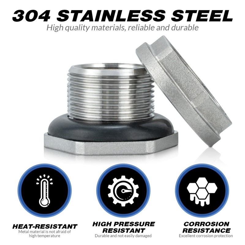 Carvedexquisitely Bulkhead Water Tank Fitting,1" NPT Female Thread,304 Stainless Steel