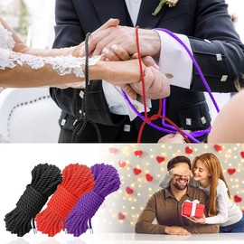 BAVIHOR Silk Soft Rope Durable, 32 Feet 8 mm Multipurpose Long Satin Braided Twisted Rope (2x8ft Black+16ft red+32ft Purple)