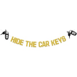 Hide the Car Keys Banner, 15th 16th Funny Birthday Party Decoration, Cheers to 16 Years, 16th Birthday Decorations for Boys Girls, Happy 15th 16th Birthday Party Supplies Gold Glitter