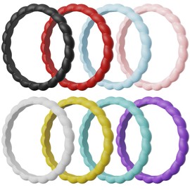 Lxskeek Silicone Wedding Ring for Women,Thin and Stackble Braided Rubber Wedding Bands,No-Toxic,Skin Safe,1/4/5/6/7/8 Variety Multipack