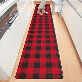 Aoczes Long Kitchen Runner Rug Anti-Fatigue Floor Mat 17.3x94 Inches Black Red Buffalo Plaid Waterproof Non-Slip Comfort Mat for Kitchen, Office, Laundry Room