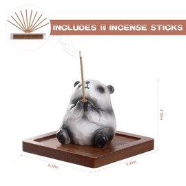 Lionpower Incense Holder for Sticks with Burner & Ash Catcher - Resin Panda, Wooden Tray, 10 Incense Sticks for Meditation Yoga Spa, Cute Home Decor Room Accessories (Panda)