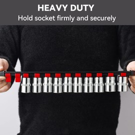 ALOANES 3 PC ABS Socket Organizer, 3/8 inch, Drive Socket Rail Holders, Heavy Duty Socket Racks, Black Rails with Red Clips