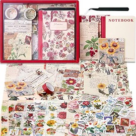 emmoolife Kit de suministros de álbumes de recortes estéticos vintage, kit de diario bullet junk botánico de flores con suministros de diario, pinzas,