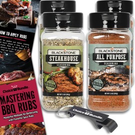 Blackstone All Purpose (AP) & Steakhouse Savory Seasoning – Gourmet Griddle Premium BBQ Barbecue Rub 4 Pk Choice Bundle (29.2 oz) + BBQ Guide & Opener (6 Items)!