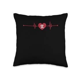 Pi Day Gifts Math And Science Teacher T-Shirts Pi Day Symbol Heartbeat Math Teacher Nursing Student Pulse Throw Pillow, 16x16, Multicolor