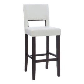 Pemberly Row 30" Faux Leather & Wood Bar Stool in White/Dark Espresso
