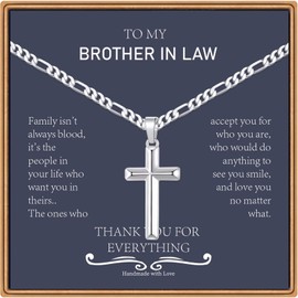 Ieftop Necklaces Gifts for Brother in Law, Stainless Steel Silver Cross Necklace for Men Jewelry Brother in Law Gifts Fathers Day Birthday Gifts for Brother in Law Christmas Gifts for Men