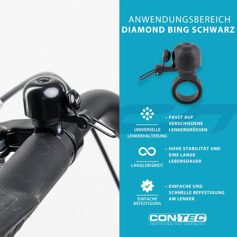 CONTEC Diamond Bing Bike Bell with Handlebar Clamp 22.2mm Diameter