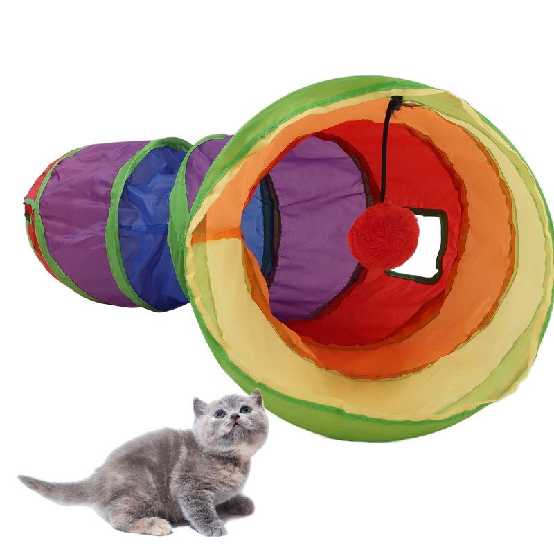 Pet Tunnel Iridescent Foldable Cat STunnel with Interactive Ball and