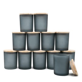 SHOWIN Thick Candle Jars for Making Candles 12 Pcs, 7 OZ Empty Jars with Wood Lids for Candle Making, Sample Container, Frosted Grey