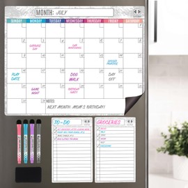 CLEVER CORNER Dry Erase Magnetic Calendar for Refrigerator 16.5x13; 2 Wide Notepads; 4 Markers; Eraser - No Stain Monthly Fridge Calendar Whiteboard