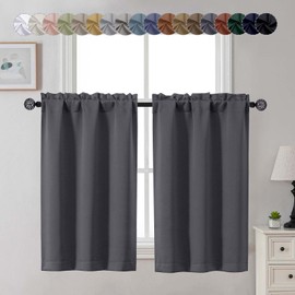 Gwine Charcoal Grey Blackout Curtains for Bedroom 45 Inch Length, Room Darkening Window Treatments Short Curtains for Living Room, Thermal Insulated Tiers with Rod Pocket, 2 PCS, Each 30" Wx45 L