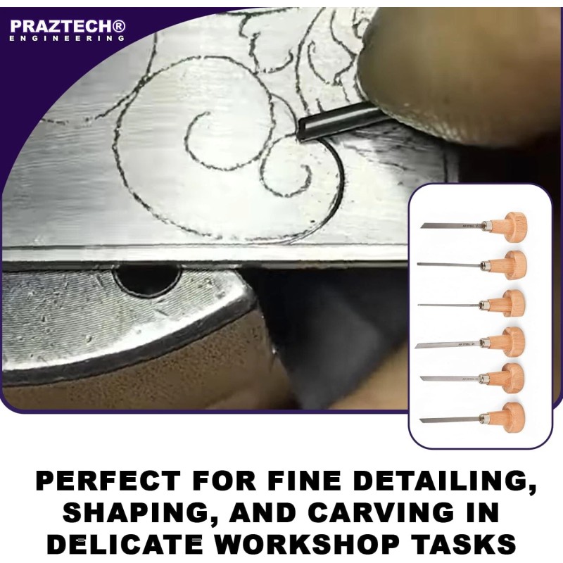 PRAZTECH 6pcs Graver with Wooden Handles | Engraver Tool Clock