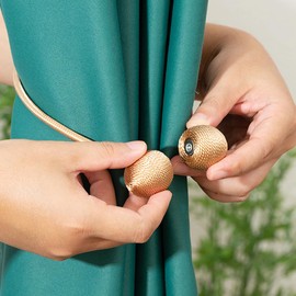 Window Curtain 4 pcs Magnetic Tiebacks Clips Tie Band Home Office Decorative Drapes (Black)