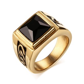 OIDEA Stainless Steel Rings Gold Black for Men Women Classic Retro Charm Agate Stone Rings Men's Ring Stainless Steel Ring Band Ring 57 (18.1) - 67 (21.3), Stainless Steel