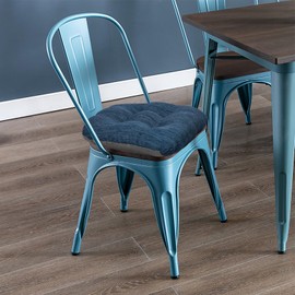 baibu 14×14 Metal Dining Chair Pads with Ties Set of 2, Super Soft Kitchen Chair Cushions Bar Stool Cushions with Non-Slip Bottom - 2 Pads only (Blue, 14×14×2.5in)