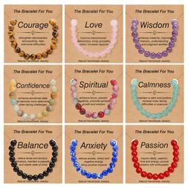 COLOYAN 9PCS Stone Beads Bracelet for Women Men Semi-Precious Gemstones Bracelets Healing Crystal Bracelet 8mm Beads Stretch Elastic Bracelets