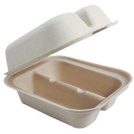 World Centric 2-Compartment Clamshell Taco Container, TO-SC-T2, Compostable Fiber, 8" x 5" x 3" | 300/Case