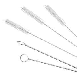 GFDesign Drinking Straw Cleaning Brushes Set Pipe Tube Cleaner Nylon Bristles Stainless Steel Handle - 8" x 3/8" (10mm) - Set of 8