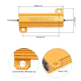 PATIKIL 50W 500 Ohm Aluminum Shell Resistor, 2 Pack Aluminum Housing Resistor Housed Case Wirewound Resistors Screw Tap Power Resistor 5% Tolerance, Golden