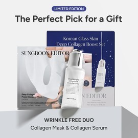 SUNGBOON EDITOR Korean Glass Skin Deep Collagen Boost Set – Real Collagen 2,160,000PPB for Elasticity & Hydration – Niacinamide-Infused Face Mask & Serum for Women – Korean Skincare Set
