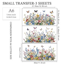 OLYCRAFT 3pcs/Set Flowers Rub on Transfers for Furniture and Crafts 30x15cm Grass Furniture Decals Butterflies Transfer Stickers Rub on Decals for Wood Furniture Home Decor