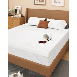 Zenzy 3" Queen Waterproof Mattress Topper Cover, [100% Waterproof] [Ultra-Soft] Cover for Mattress Topper, Washable & with Adjustable Straps, Oeko-TEX Certified [Only Cover]- White