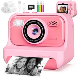 Gocina Instant Print Camera for Kids, Christmas Birthday Gifts for Girls Age 3-12, 1080P Digital Kids Camera Toy with 32GB SD Card - Pink