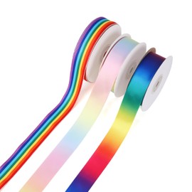 3/8 inch 25 Yards Rainbow Ribbon, Single Face Shiny Satin Ribbon Roll, Ribbon for Gift Wrapping, Wedding Decor, Pride Birthday Party Decoration & DIY Crafts