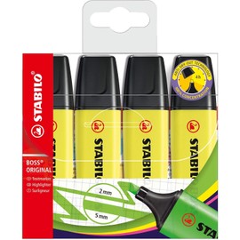 Textmarker - STABILO BOSS ORIGINAL - 4er Pack - gelb