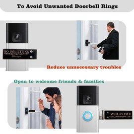 MOONOON No Soliciting Sign for House, No Solicitor for Front Door Doorbell Cover That Rotates From NO SOLICITING to WELCOME,Flipable Door Bell Signs to Refuse Unwanted Rings, No Solicitors Blocker for Sleeping Babies or Home Office, Easy to Mount (Gold-U