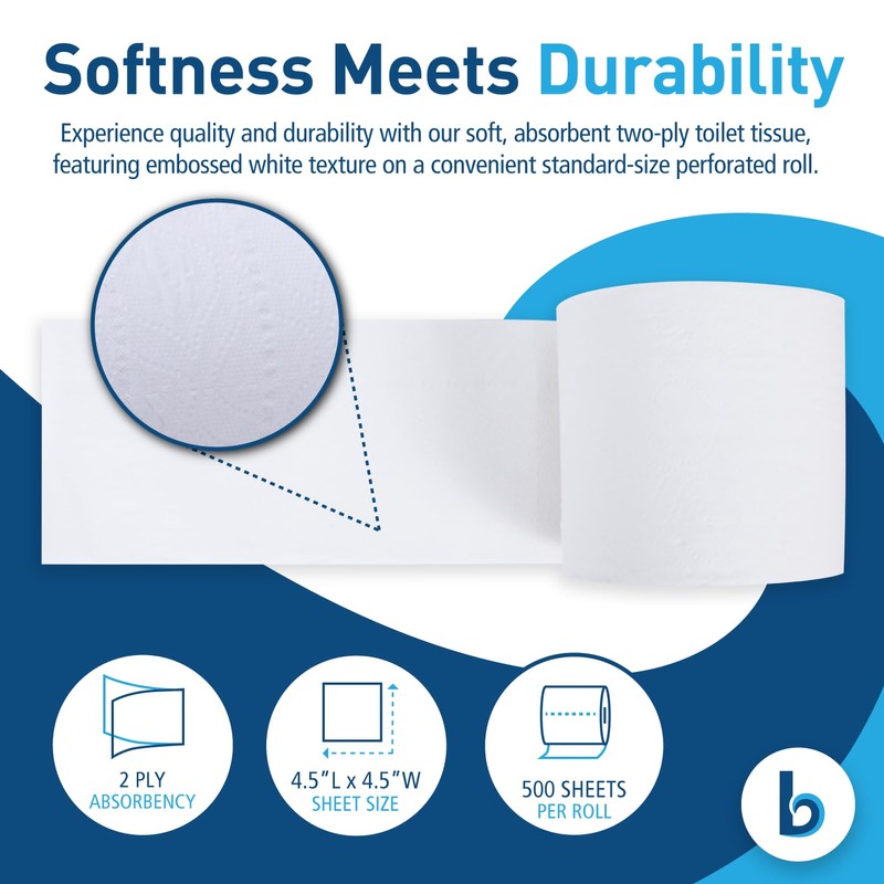 Boardwalk 2-Ply Bulk Toilet Paper Rolls for Professional and Commercial